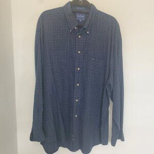 Faconnable Navy Blue Check Button Down French Designed Cotton Shirt  XXL